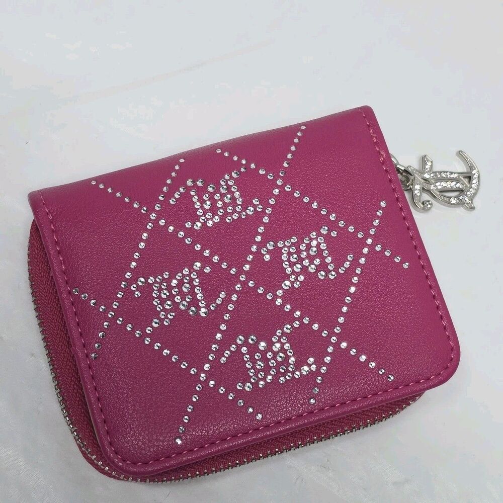 Juicy Couture Hot Pink Crystal Crush Logo Wallet Bifold Zip Around